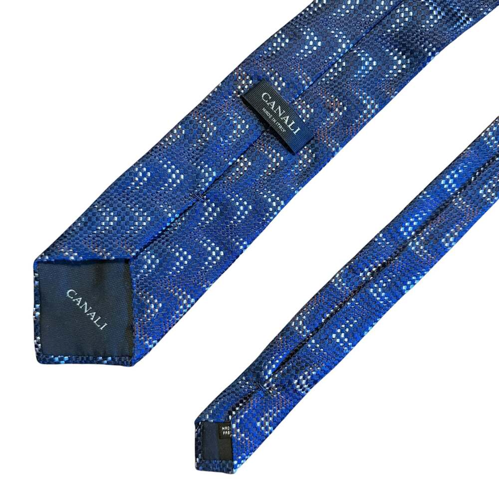 Canali Men's Blue Geometric Pattern Silk Tie Made in Italy
